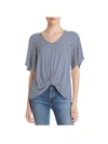 STATUS BY CHENAULT WOMENS STRIPED TWIST-FRONT T-SHIRT