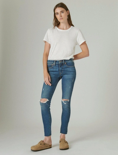 Lucky Brand Mid-rise Destructed Cut-hem Skinny Pants In Blue