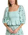 Tanya Taylor Emma Smocked Top In Green
