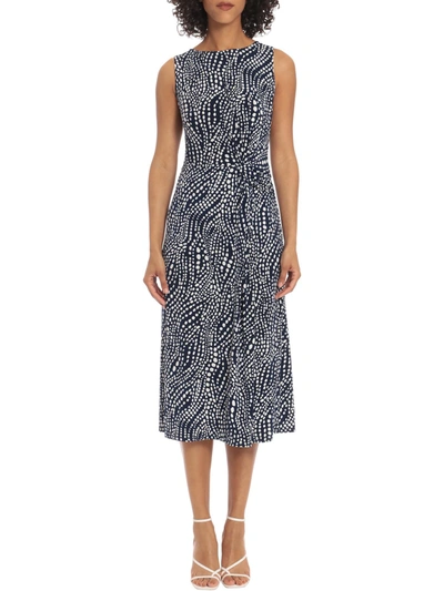 Maggy London Dot Print Twisted Jersey Midi Dress In Blue