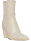 Steve Madden Thorn Bone Leather Pointed-toe Mid-calf High Heel Boots In Beige