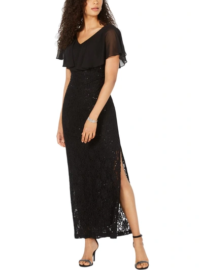 Connected Apparel Womens Lace Sequined Evening Dress In Black
