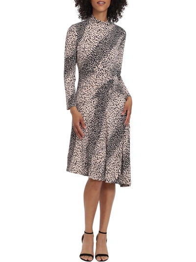 Maggy London Womens Printed Asymmetric Midi Dress In Grey