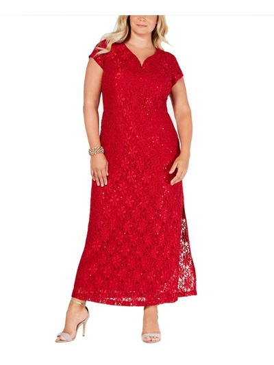 Connected Apparel Plus Womens Lace Sequined Evening Dress In Red
