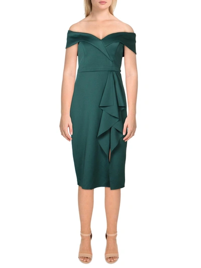 XSCAPE WOMENS RUFFLED MIDI COCKTAIL AND PARTY DRESS