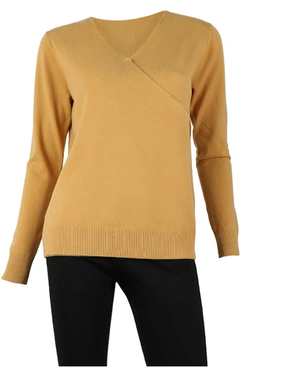 Aaeda Womens Faux Wrap Ribbed Trim Pullover Sweater In Yellow | ModeSens