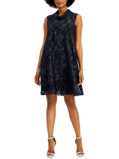 Connected Apparel Womens Roll Collar Jacquard Cocktail And Party Dress In Blue