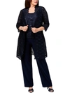 R & M Richards 3-pc. Plus Size Sequined Lace Pantsuit & Shell In Blue