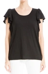 Max Studio Flutter Sleeve Jersey Crinkle Top In Black