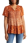 Dr2 By Daniel Rainn Floral Keyhole Tiered Peasant Top In M761 Rust
