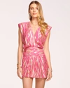 Ramy Brook Reina Ruched Metallic Jacquard Mini Dress In Pink Metallic