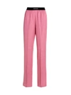 Tom Ford Jacquard-trimmed Stretch-silk Satin Wide-leg Pants In Fuchsia