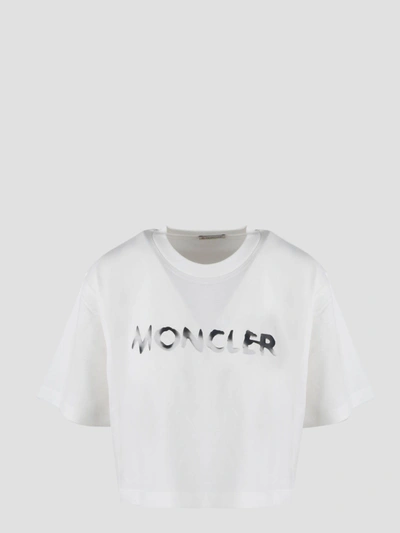 Moncler Two-tone Logo Crop Cotton T-shirt In White