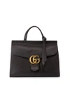 GUCCI MARMONT LARGE LEATHER TOP-HANDLE BAG, BLACK, 6339 VOLCA