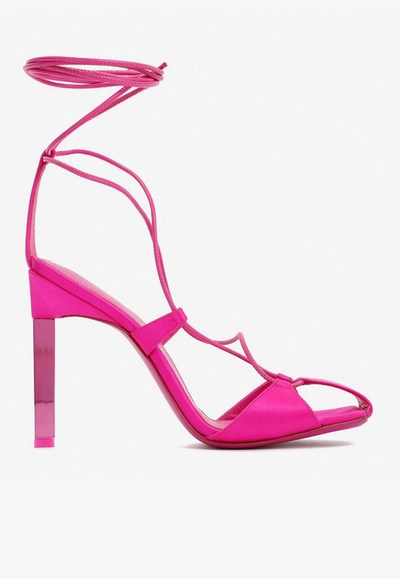 Attico Adele 105 Satin Lace-up Pumps In Pink & Purple