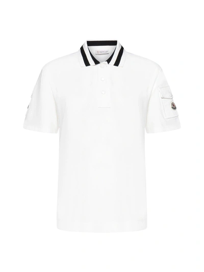 Moncler Short Sleeve Polo In Bianco