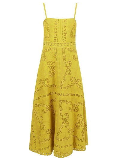 Valentino Lace-embroidered Midi Dress In Ysz Texture Yellow