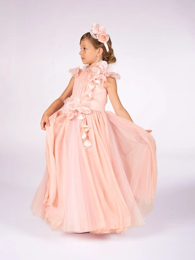Marchesa Kids' Pink Flower Embellished Tulle Gown