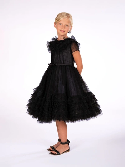 Marchesa Kids' Trimmed Plumetis-tulle Gown In Black