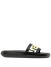 Versace La Greca Raised-logo Slides In Black