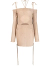 Andrea Adamo Knit Ribbed Mini Dress In Natural