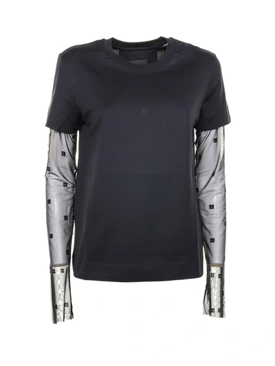 Givenchy T-shirt With 4g Tulle Long-sleeves In Black