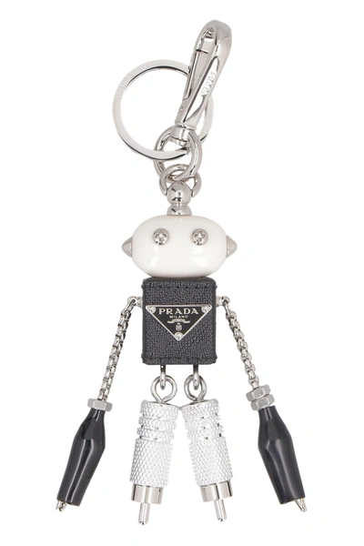 Prada Trick Robot Keychain In Silver/black