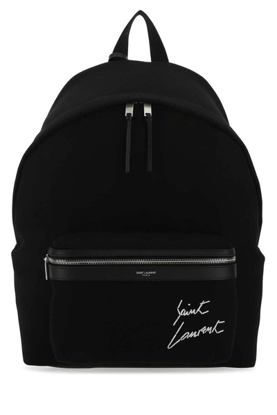 Saint Laurent City Logo Emboridered Zipped Backpack In Black