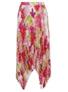 Versace Orchid Print Pleated Crepe Midi Skirt In White,pink