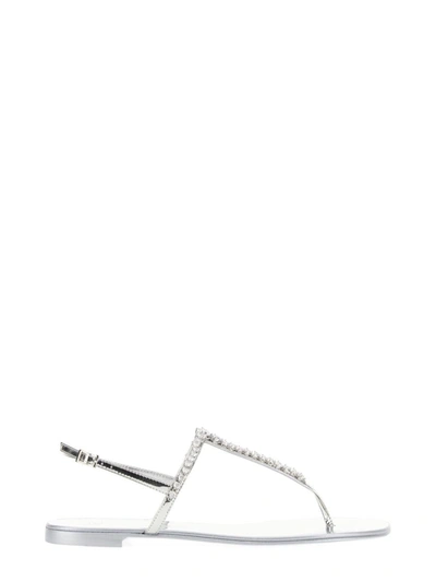 Giuseppe Zanotti Metallic Embellished Flat Sole Sandal In White