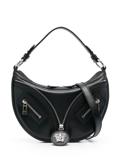 Versace Medusa Zip-detail Shoulder Bag In Black