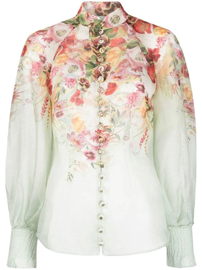 Zimmermann Floral Print Silk Blend Linen Blouse In Elka Poppy Print