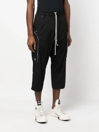 Rick Owens 'bauhaus Bela' Cropped Cargo Trousers In Organic Cotton In Black