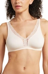 Hanro Lace-trim Cotton Wire-free Soft Cup Bra In Powder