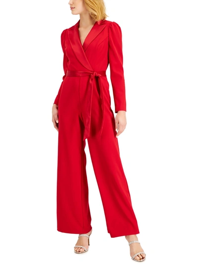 Adrianna Papell Womens Notched-collar Belted Jumpsuit In Multi