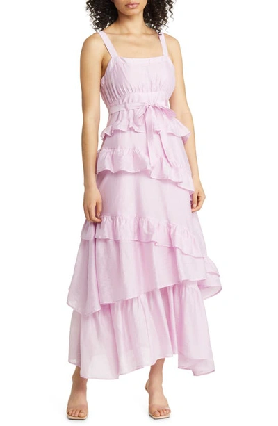 Btfl-life Tessia Long Sleeve Linen Dress In Lilac
