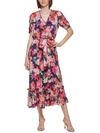 Calvin Klein Womens Floral Ruffled Midi Dress In Blue
