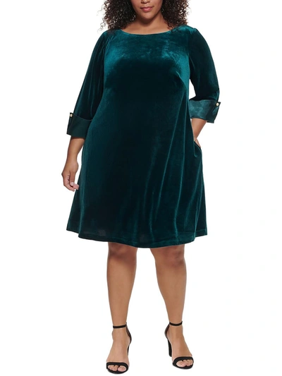 Jessica Howard Plus Womens Pintuck Knee Length Shift Dress In Green