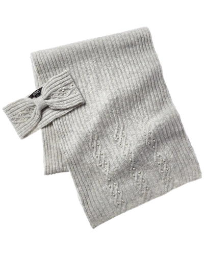 Badgley Mischka Kids' Cable-knit Headband & Scarf Set In Grey