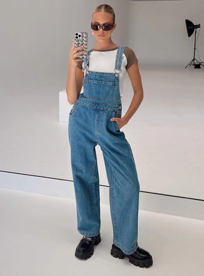 Princess Polly Kacey Long Overalls In Denim
