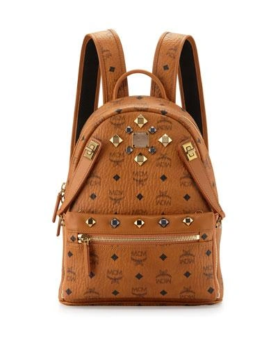 Mcm Dual Stark Small Visetos Backpack W/ Pouch, Cognac