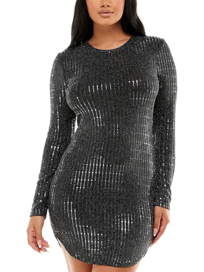 B Darlin Juniors Womens Metallic Long Sleeves Bodycon Dress In Multi