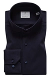 Emanuel Berg 4flex Modern Fit Navy Knit Button-up Shirt In Navy