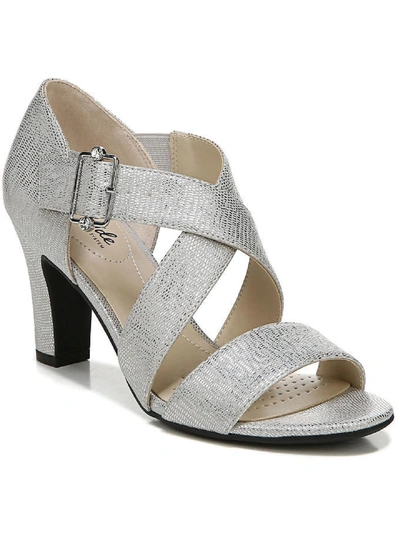 Lifestride Carlyle Womens Cushioned Footbed Open Toe Heels In Silver