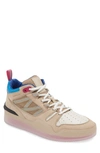 Moncler Pivot Mid Leather And Ripstop-trimmed Suede Sneakers In Sand Pink Blue