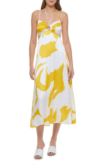 Dkny Print Halter Maxi Dress In White/ Pop Yellow Multi