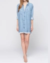 Maven West Long Sleeve Button Down Dress In Chambray In Blue