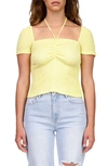 Sanctuary Cap Sleeve Crop Halter Top In Lima Bean