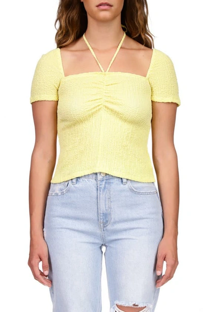 Sanctuary Cap Sleeve Crop Halter Top In Lima Bean