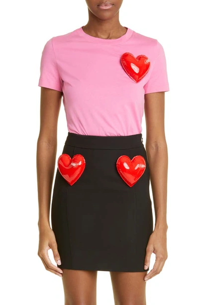 Moschino Heart-patch Cotton T-shirt In Pink